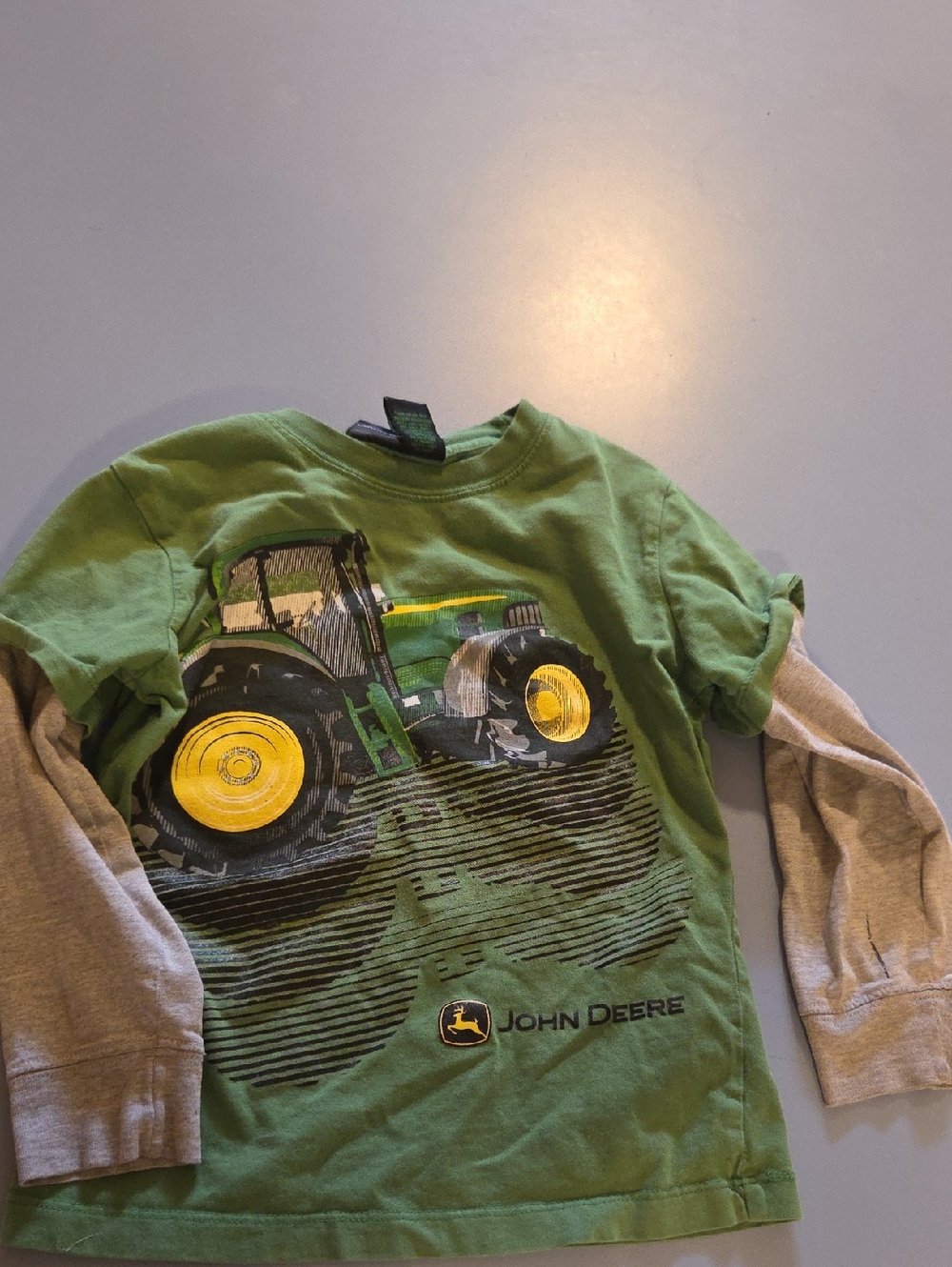 John Deere Green and Yellow Tractor Double-Layer Look Long Sleeve Tee